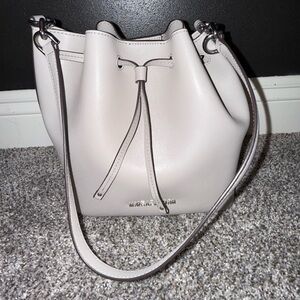 Michael Kors gray drawstring bucket bag with shoulder strap